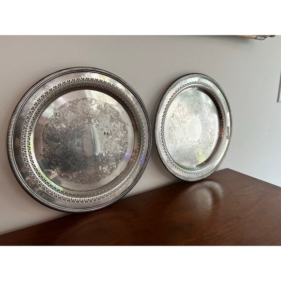 Two Vintage William Rogers Silverplate Tray Pattern 4271P 12 inch Serving Tray - Picture 2 of 6